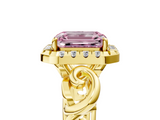Yellow gold Fancy Pink Emerald  Cut Halo Diamond Ring with Scrollwork Band and Four-Prong Setting_106