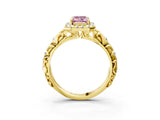 Yellow gold Fancy Pink Emerald Cut Halo Diamond Solitaire with Filigree Band and Four-Prong Setting_3