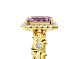 Yellow gold Fancy Pink Emerald Cut Halo Diamond Solitaire with Filigree Band and Four-Prong Setting_5
