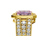Yellow gold Fancy Pink Emerald Cut Halo Diamond Split Shank Ring with Prong Setting_11