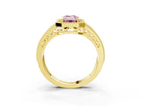 Yellow gold Fancy Pink Emerald Cut Halo Diamond Split Shank Ring with Prong Setting_3