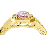 Yellow gold Fancy Pink Emerald Cut Halo Diamond Split Shank Ring with Prong Setting_4