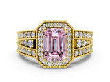 Yellow gold Fancy Pink Emerald Cut Halo Diamond Split Shank Ring with Prong Setting_6