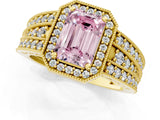 Yellow gold Fancy Pink Emerald Cut Halo Diamond Split Shank Ring with Prong Setting_7