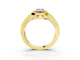 Yellow gold Fancy Pink Emerald Cut Halo Diamond Split Shank Ring with Prong Setting_9