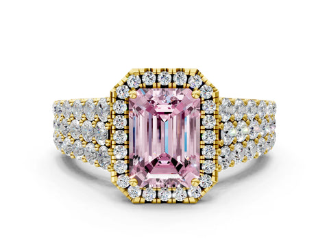 Yellow gold Fancy Pink Emerald Cut Halo Pavé Diamond Engagement Ring with Split Shank and Four-Prong Setting_3