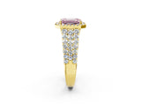 Yellow gold Fancy Pink Emerald Cut Halo Pavé Diamond Engagement Ring with Split Shank and Four-Prong Setting_5