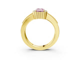 Yellow gold Fancy Pink Emerald  Cut Halo Pave Band Four-Prong Ring_52