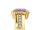 Yellow gold Fancy Pink Emerald  Cut Halo Pave Band Four-Prong Ring_54