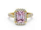 Yellow gold Fancy Pink Emerald  Cut Halo Pave Band Four-Prong Setting Ring_37