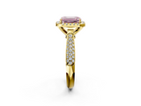 Yellow gold Fancy Pink Emerald  Cut Halo Pave Band Four-Prong Setting Ring_39