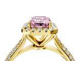 Yellow gold Fancy Pink Emerald  Cut Halo Pave Band Four-Prong Setting Ring_41