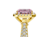 Yellow gold Fancy Pink Emerald  Cut Halo Pave Band Four-Prong Setting Ring_42