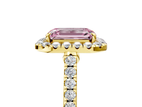 Yellow gold Fancy Pink Emerald Cut Halo Pave Diamond Engagement Ring with Four-Prong Setting_5