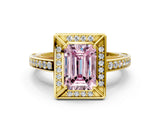 Yellow gold Fancy Pink Emerald  Cut Halo Pave Split Shank Prong Setting Ring_32