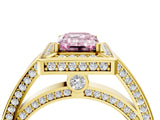 Yellow gold Fancy Pink Emerald  Cut Halo Pave Split Shank Prong Setting Ring_36