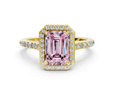 Yellow gold Fancy Pink Emerald Cut Halo Round Diamond Pavé Band with Four-Prong Setting_3