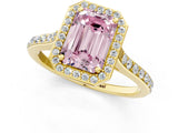 Yellow gold Fancy Pink Emerald Cut Halo Round Diamond Pavé Band with Four-Prong Setting_4