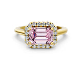 Yellow gold Fancy Pink Emerald Cut Halo Round Diamond Solitaire Engagement Ring with Pave Band and Four-Prong Setting_12