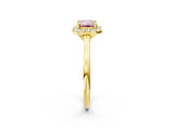Yellow gold Fancy Pink Emerald Cut Halo Round Diamond Solitaire Engagement Ring with Pave Band and Four-Prong Setting_14