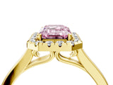 Yellow gold Fancy Pink Emerald Cut Halo Round Diamond Solitaire Ring with Pavé Band and Four-Prong Setting_4