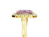 Yellow gold Fancy Pink Emerald Cut Halo Round Diamond Solitaire Ring with Pavé Band and Four-Prong Setting_5