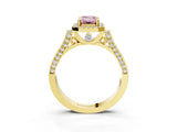 Yellow gold Fancy Pink Emerald Cut Halo Round Diamond Twist Band with Four-Prong Setting_3
