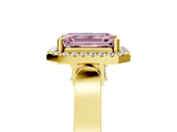 Yellow gold Fancy Pink Emerald Cut Halo Round Diamond Twist Band with Four-Prong Setting_5