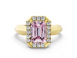 Yellow gold Fancy Pink Emerald  Cut Halo Solitaire Engagement Ring with Square Band and Four-Prong Setting_132