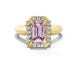 Yellow gold Fancy Pink Emerald  Cut Halo Solitaire Engagement Ring with Square Band and Four-Prong Setting_66