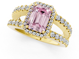 Yellow gold Fancy Pink Emerald  Cut Halo Split Shank Diamond Ring with Four-Prong Setting_45