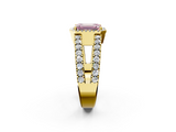 Yellow gold Fancy Pink Emerald  Cut Halo Split Shank Diamond Ring with Four-Prong Setting_46