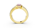 Yellow gold Fancy Pink Emerald  Cut Halo Split Shank Diamond Ring with Four-Prong Setting_47