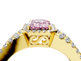 Yellow gold Fancy Pink Emerald  Cut Halo Split Shank Diamond Ring with Four-Prong Setting_48