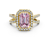 Yellow gold Fancy Pink Emerald  Cut Halo Split Shank Pave Set Ring_62