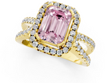 Yellow gold Fancy Pink Emerald  Cut Halo Split Shank Pave Set Ring_63