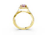 Yellow gold Fancy Pink Emerald  Cut Halo Split Shank Pave Set Ring_65