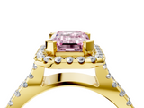 Yellow gold Fancy Pink Emerald  Cut Halo Split Shank Pave Set Ring_66