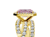 Yellow gold Fancy Pink Emerald  Cut Halo Split Shank Prong Setting Ring_17