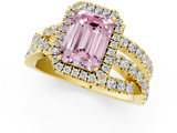 Yellow gold Fancy Pink Emerald  Cut Halo Split Shank Prong Setting Ring_62