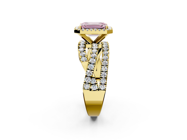 Yellow gold Fancy Pink Emerald  Cut Halo Split Shank Prong Setting Ring