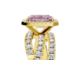 Yellow gold Fancy Pink Emerald  Cut Halo Split Shank Prong Setting Ring_66