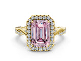 Yellow gold Fancy Pink Emerald Cut Halo Twist Band with Four-Prong Setting_12