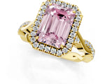 Yellow gold Fancy Pink Emerald Cut Halo Twist Band with Four-Prong Setting_13