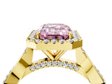 Yellow gold Fancy Pink Emerald Cut Halo Twist Band with Four-Prong Setting_16