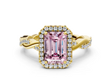 Yellow gold Fancy Pink Emerald  Cut Halo Twisted Band Four-Prong Ring_20