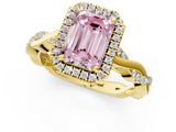 Yellow gold Fancy Pink Emerald  Cut Halo Twisted Band Four-Prong Ring_21