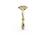 Yellow gold Fancy Pink Emerald  Cut Halo Twisted Band Four-Prong Ring_22