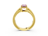Yellow gold Fancy Pink Emerald  Cut Milgrain Channel Set Engagement Ring with Solitaire Prong Setting_65