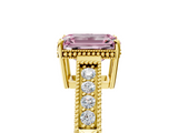 Yellow gold Fancy Pink Emerald  Cut Milgrain Channel Set Engagement Ring with Solitaire Prong Setting_67